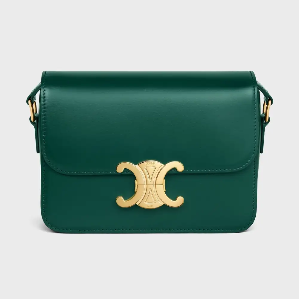 Celine Teen triomphe Bag In Shiny Calfskin Racing Green
