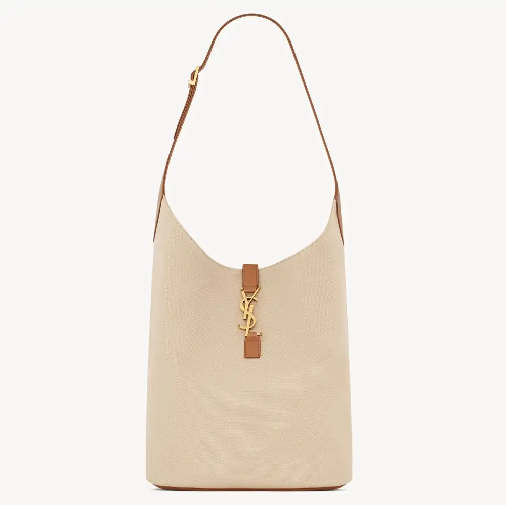 Saint Laurent Le 5 À 7 Hobo In Canvas And Leather Desert Dust And Brick