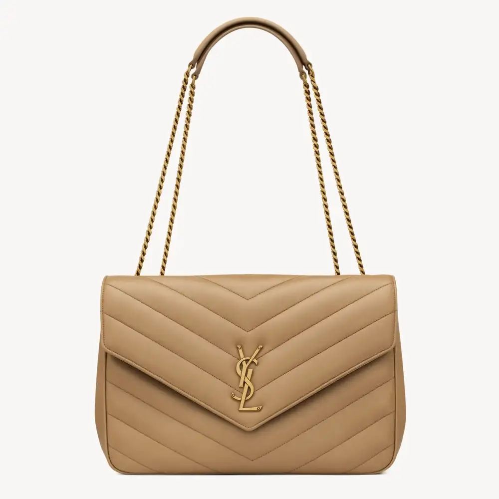 Saint Laurent Loulou Large In Matelassé Lambskin Natural Tan