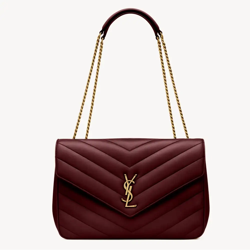 Saint Laurent Loulou Large In Matelassé Lambskin Rouge Cabernet