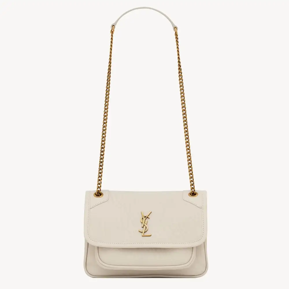Saint Laurent Niki Mini In Grained Lambskin Blanc Vintage