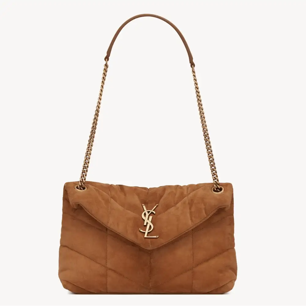 Saint Laurent Puffer Small In Suede Cinnamon