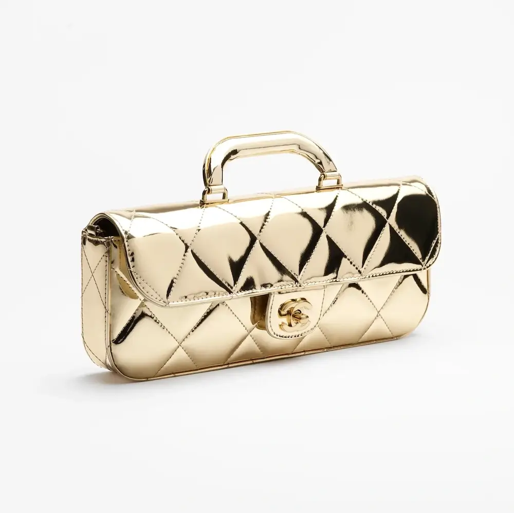 chanel large flap bag with top handle metallic mirror calfskin gold tone metal AS5807B21985NT671 #2