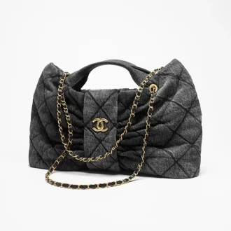 chanel maxi bow bag washed denim gold tone metal AS5846B2215994305 #2