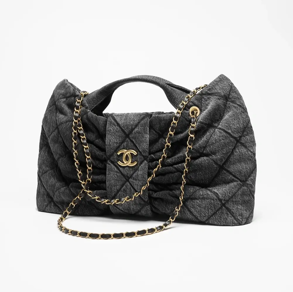 chanel maxi bow bag washed denim gold tone metal AS5846B2215994305 #2