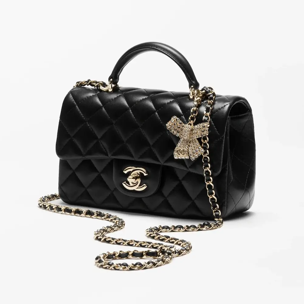 chanel mini classic handbag with top handle lambskin strass gold tone metal AS2431B2211294305