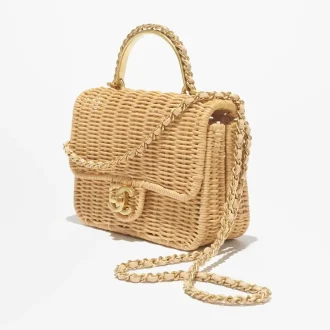 Chanel mini flap bag with top handle braided rattan gold tone metal AS5984B22726NG121 #2