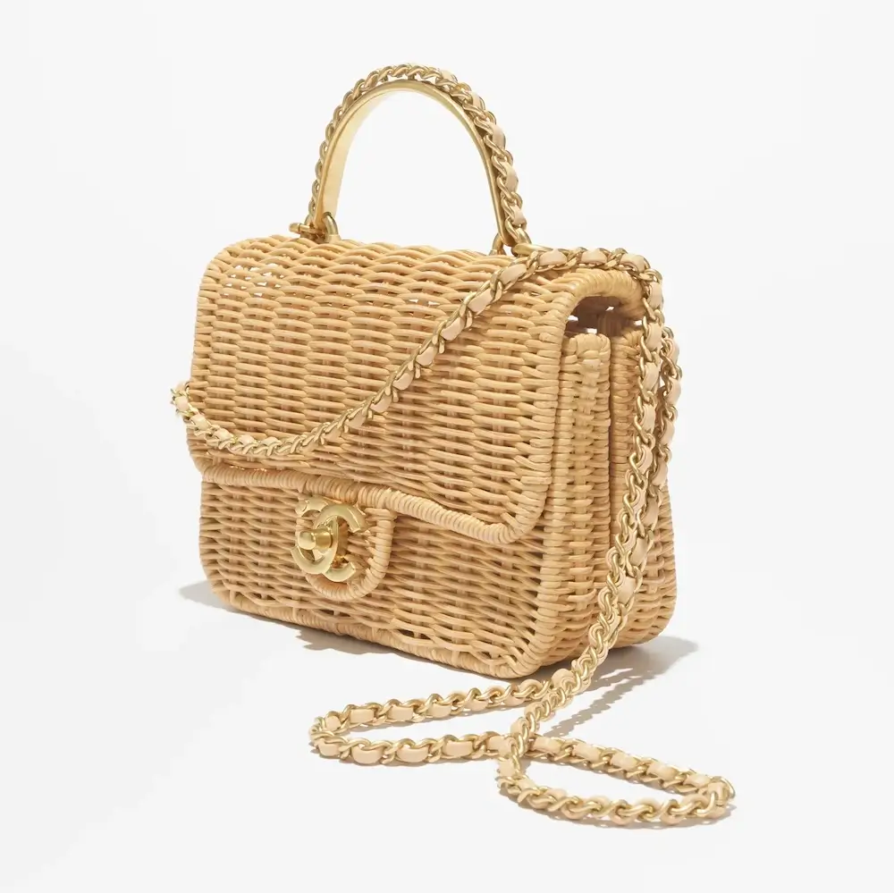 Chanel mini flap bag with top handle braided rattan gold tone metal AS5984B22726NG121 #2