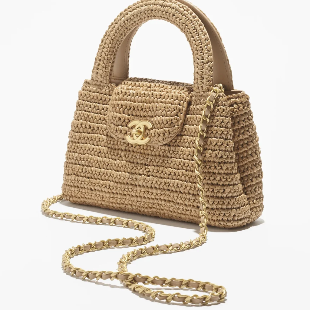 Chanel mini shopping bag braided raffia gold tone metal AS4416B22677U5552 #2