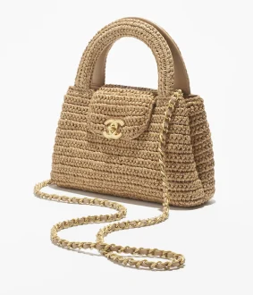 Chanel mini shopping bag braided raffia gold tone metal AS4416B22677U5552 #2