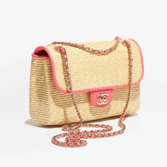 Chanel small flap bag braided straw lambskin gold tone metal AS6017B22647U6028 #2