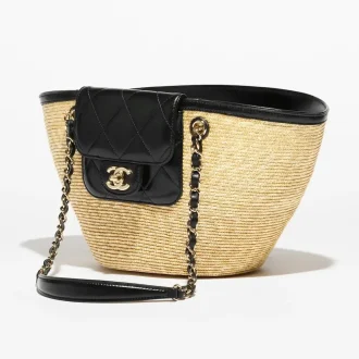 Chanel small shopping bag braided straw lambskin gold tone metal AS5951B22647U6027 #2