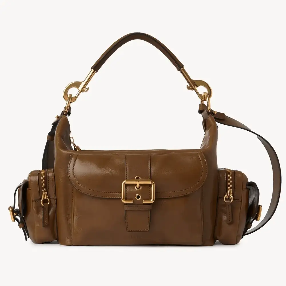 Chloe Camera Bag In Shiny Leather Dark Khaki