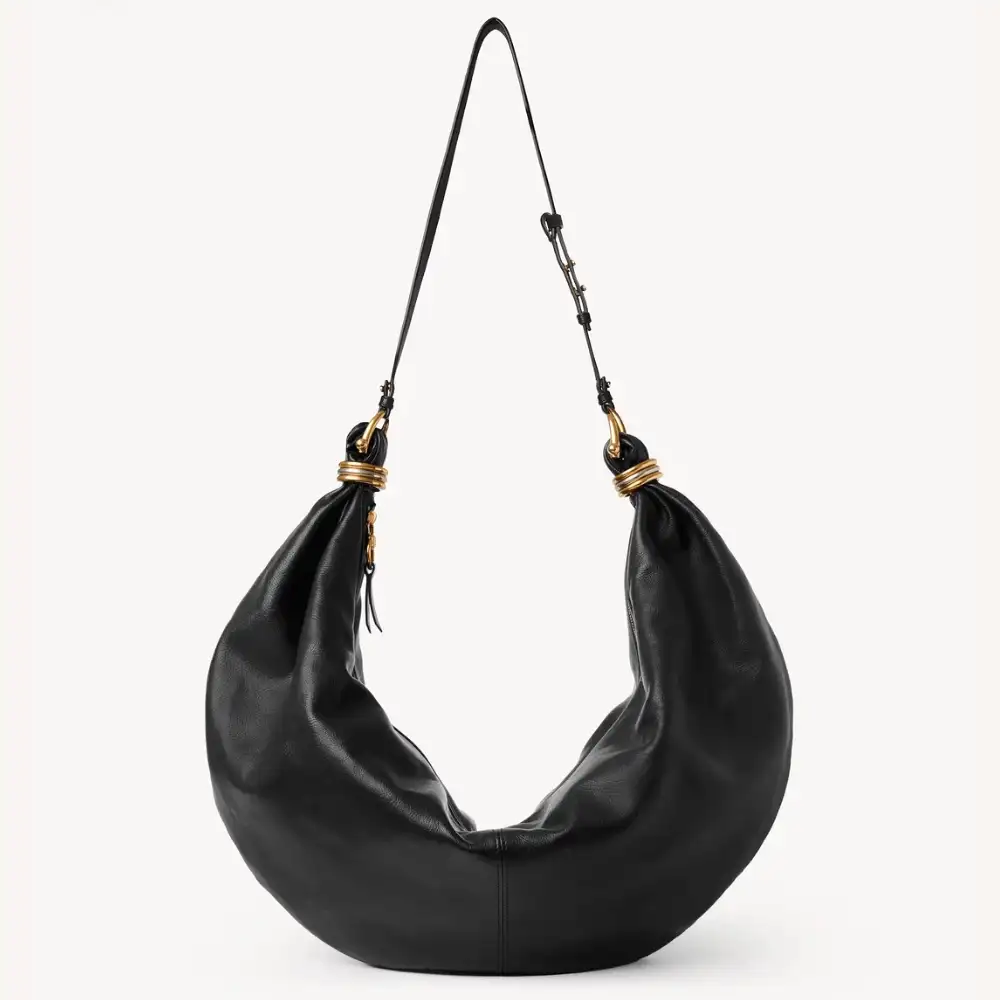 Chloe Large Bracelet Hobo Bag In Grained Leather Black