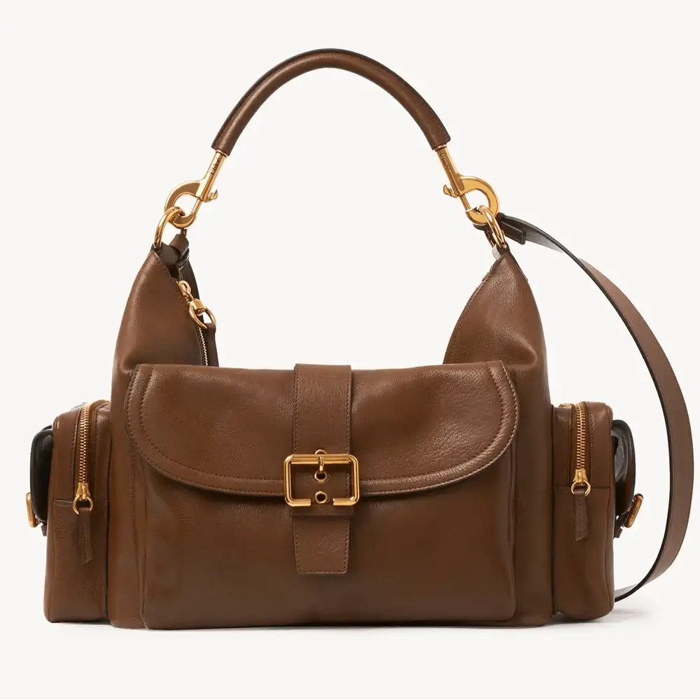 Chloe Large Camera Bag In Shiny Leather Dark Khaki