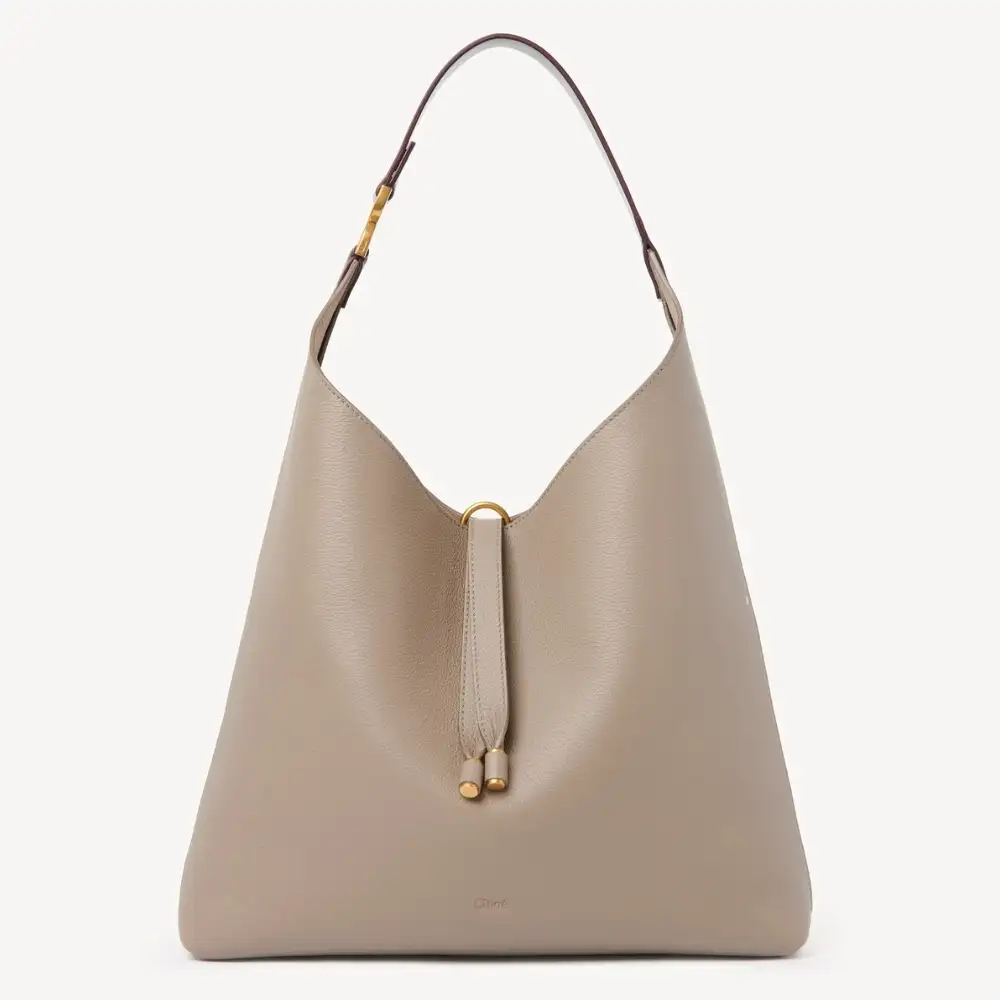 Chloe Marcie Hobo Bag In Grained Leather Motty Grey