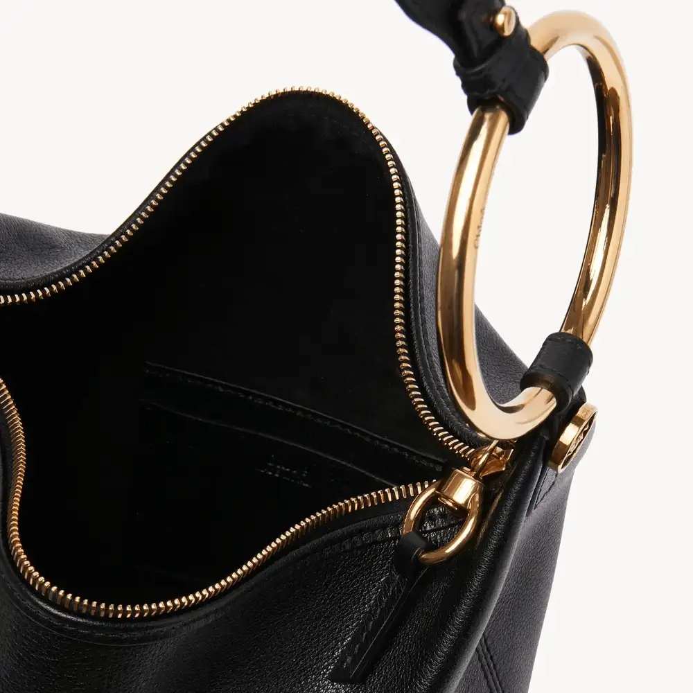 Chloe Small Bracelet Handbag In Grained Leather Black Interior pockets