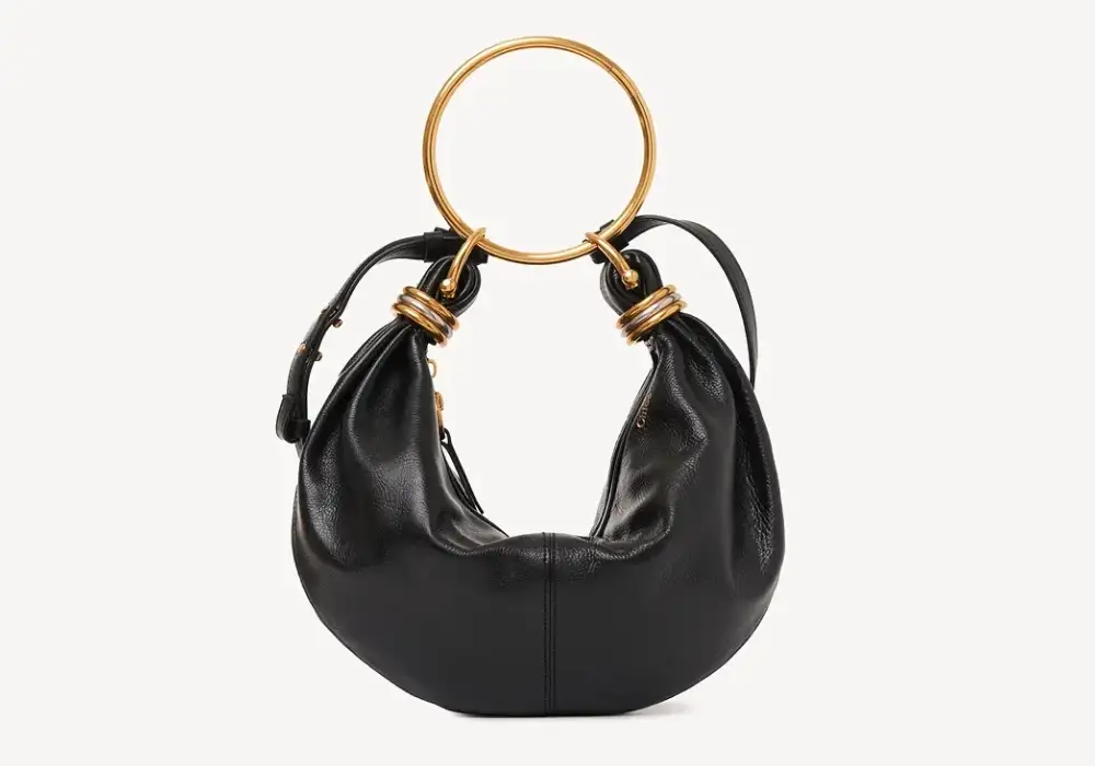Chloe Small Bracelet Hobo Bag In Grained Leather Black Front image