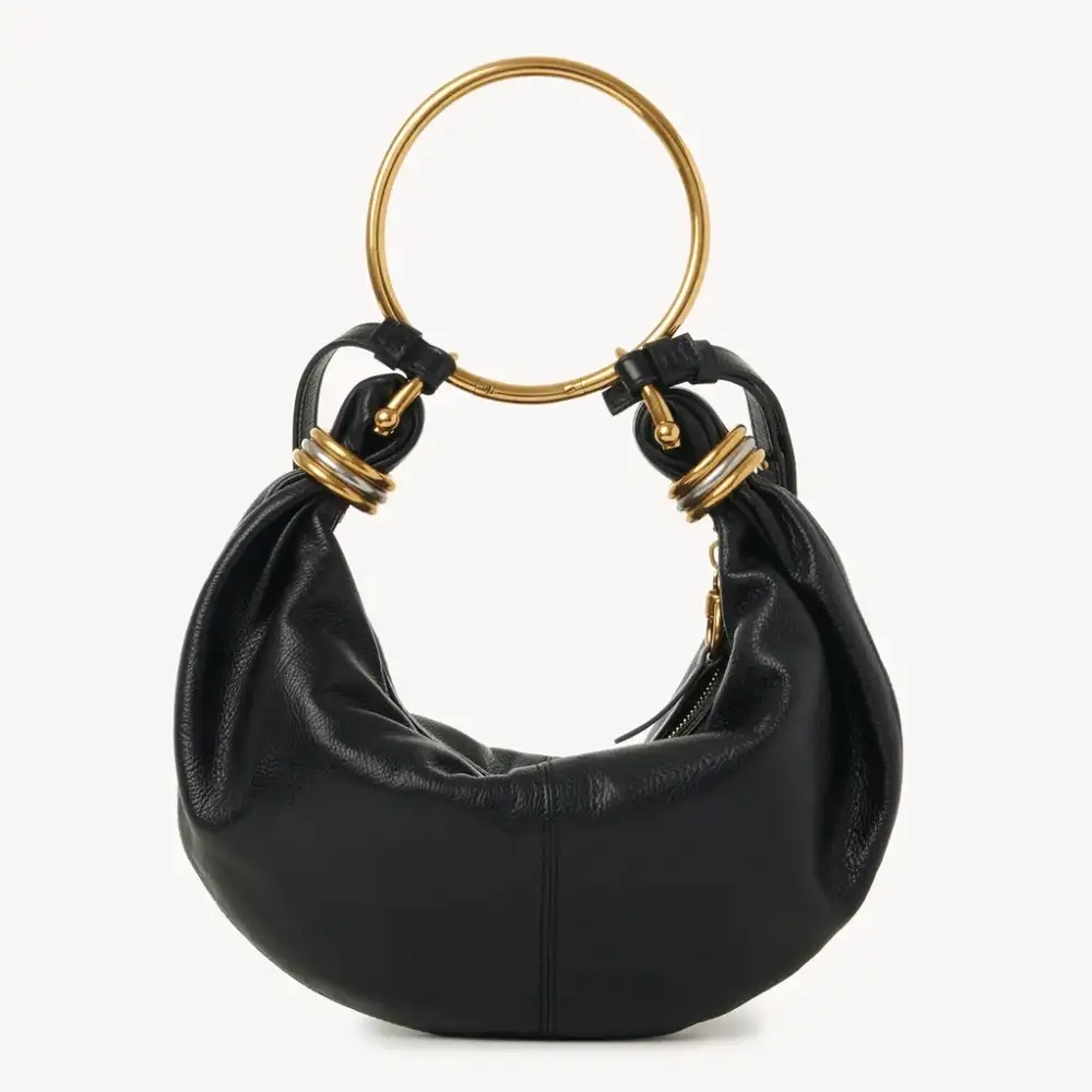 Chloe Small Bracelet Hobo Bag In Grained Leather Black Interior pockets 2