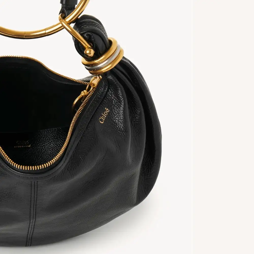 Chloe Small Bracelet Hobo Bag In Grained Leather Black Interior pockets