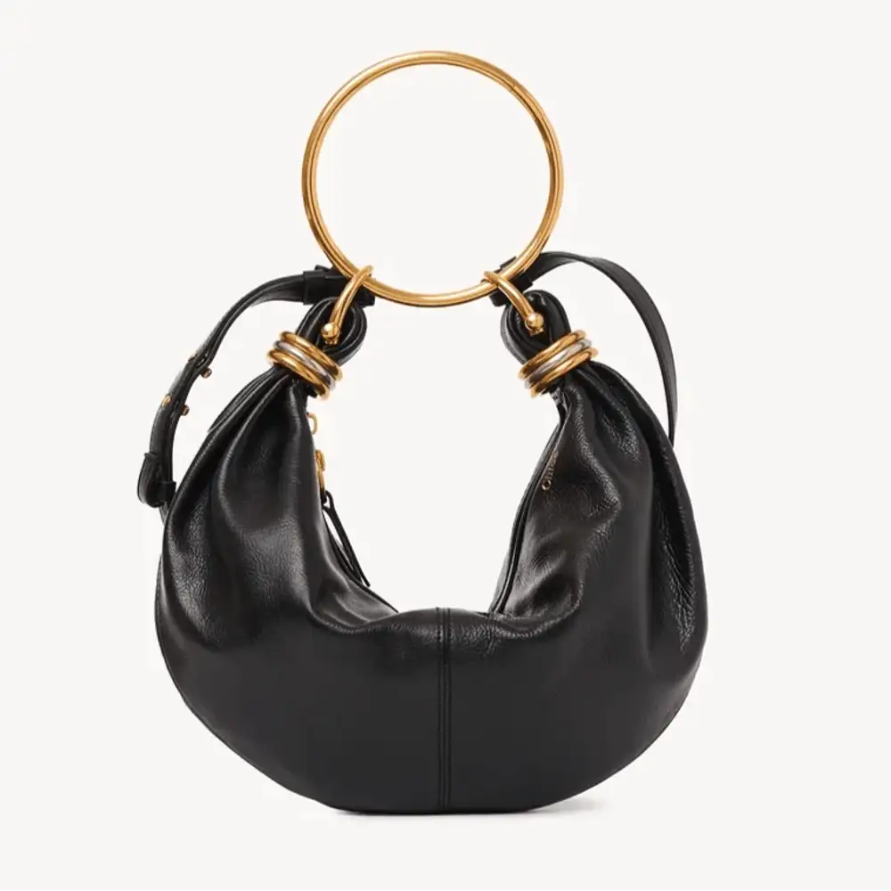 Chloe Small Bracelet Hobo Bag In Grained Leather Black