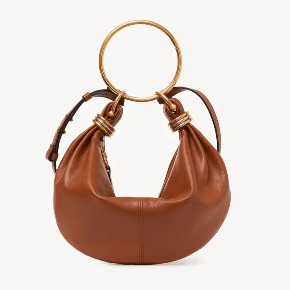 Chloe Small Bracelet Hobo Bag In Grained Leather Clay Brown
