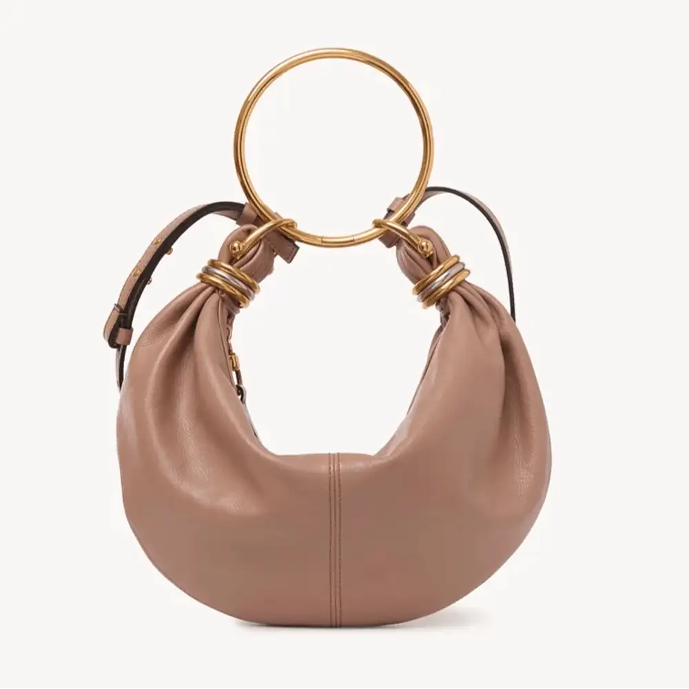 Chloe Small Bracelet Hobo Bag In Grained Leather Woodrose