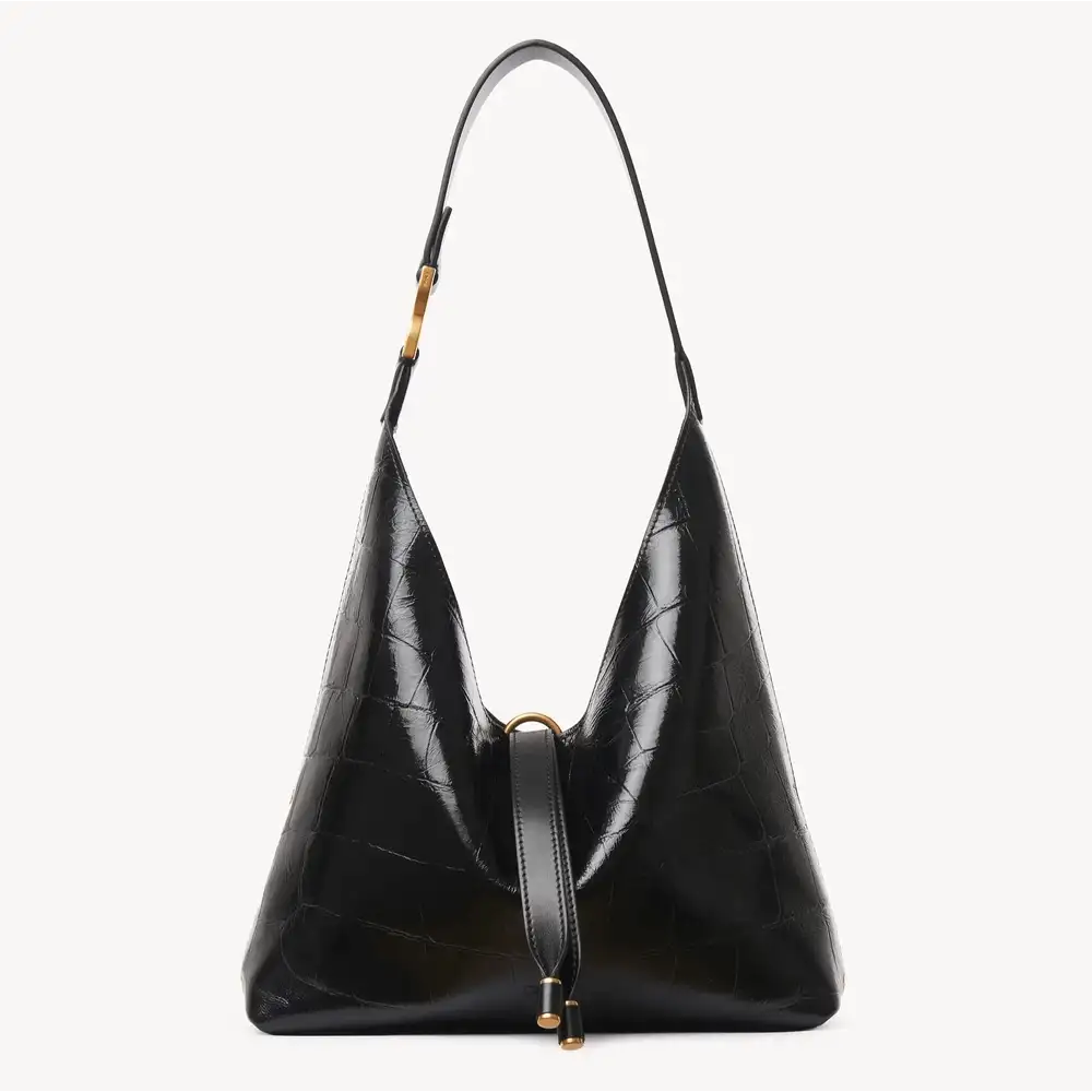 Chloe Small Marcie Hobo Bag In Croco effect Leather Black
