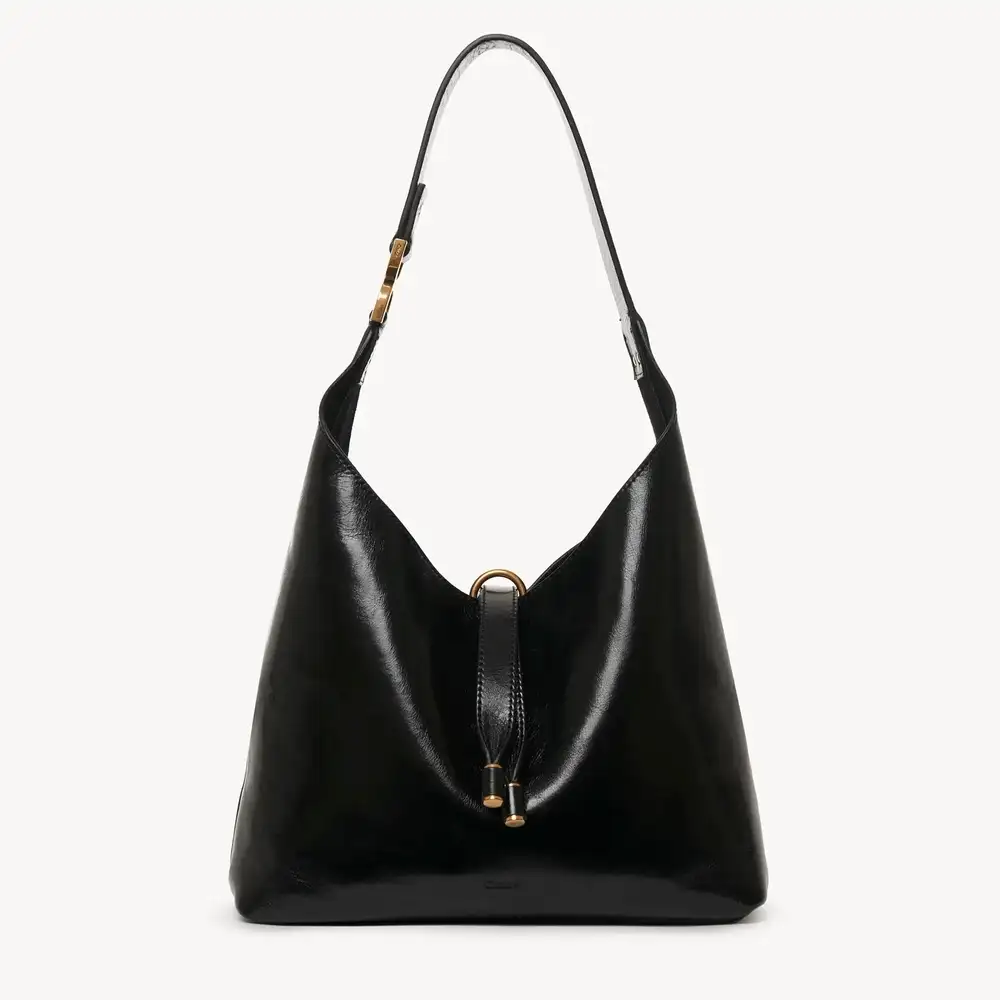 Chloe Small Marcie hobo bag in shiny leather Black