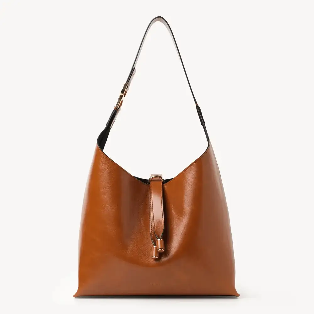 Chloe Small Marcie hobo bag in shiny leather Clay Brown