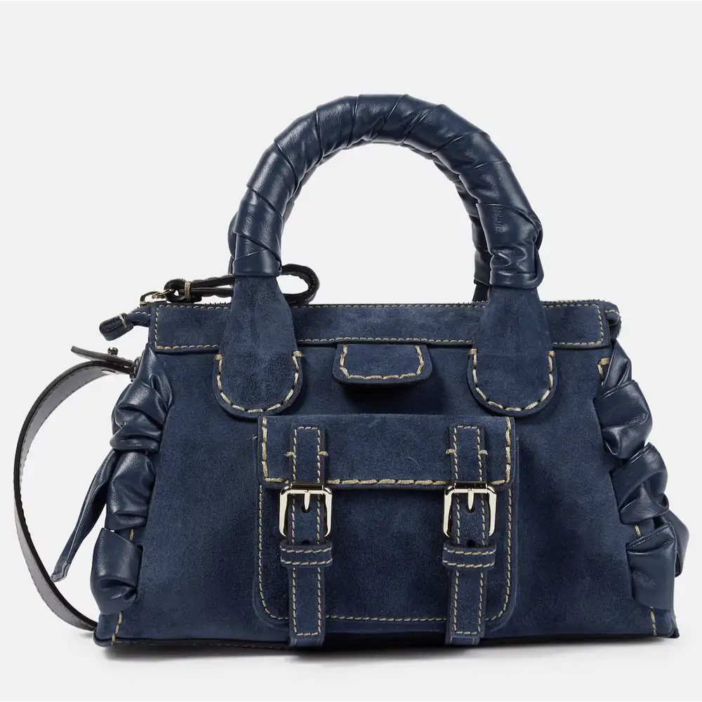 Chloé Edith Medium Suede Tote Navy