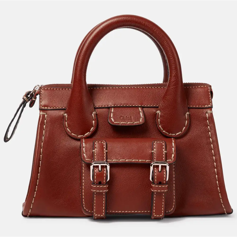 Chloé Edith Mini Leather Tote Sepia Brown