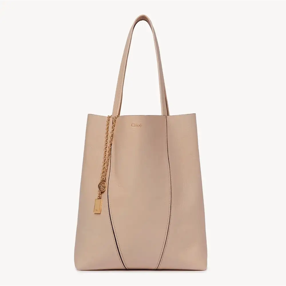 Chloé Spin Tote Bag In Grained Leather Boyish Brown