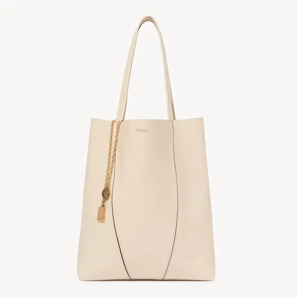 Chloé Spin Tote Bag In Grained Leather Sweet Beige