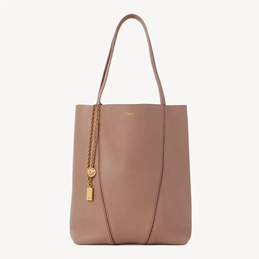 Chloé Spin Tote Bag In Grained Leather Woodrose
