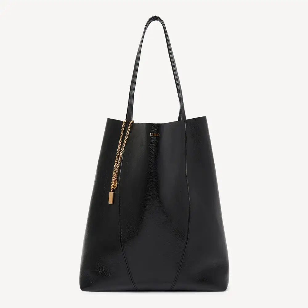 Large Chloé Spin Tote Bag In Grained Leather Black