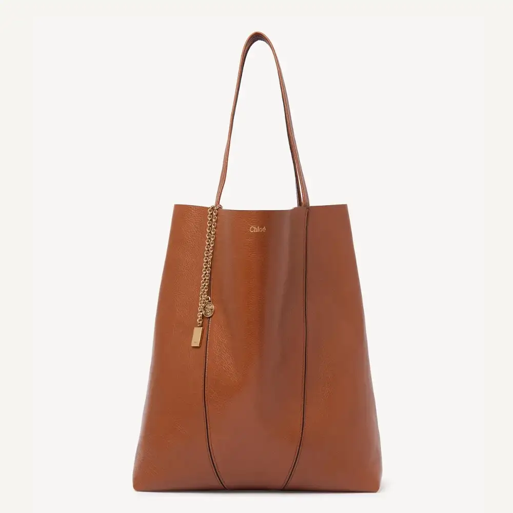 Large Chloé Spin Tote Bag In Grained Leather Clay Brown
