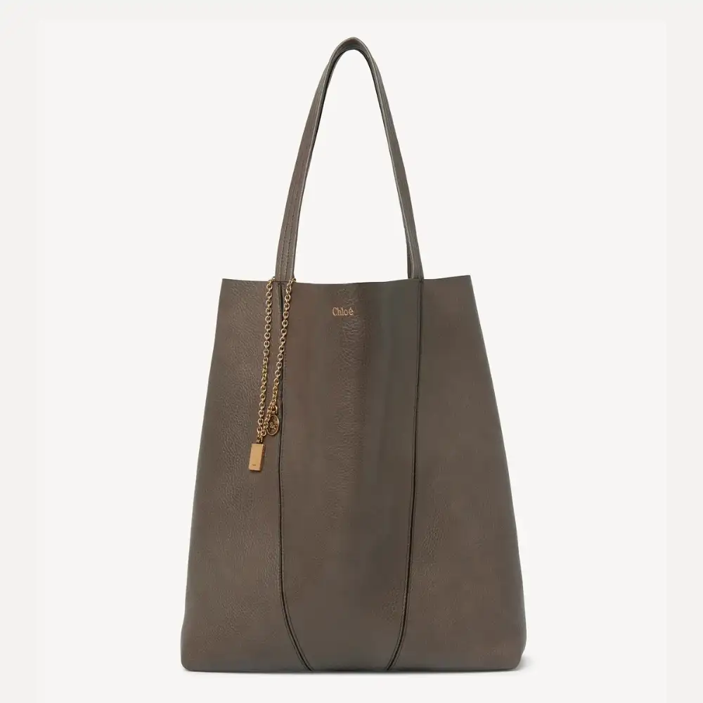 Large Chloé Spin Tote Bag In Grained Leather Flannel Grey