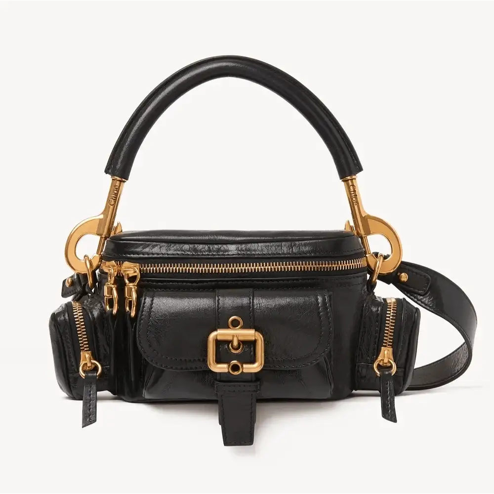 Small Camera Bag In Shiny Leather Black