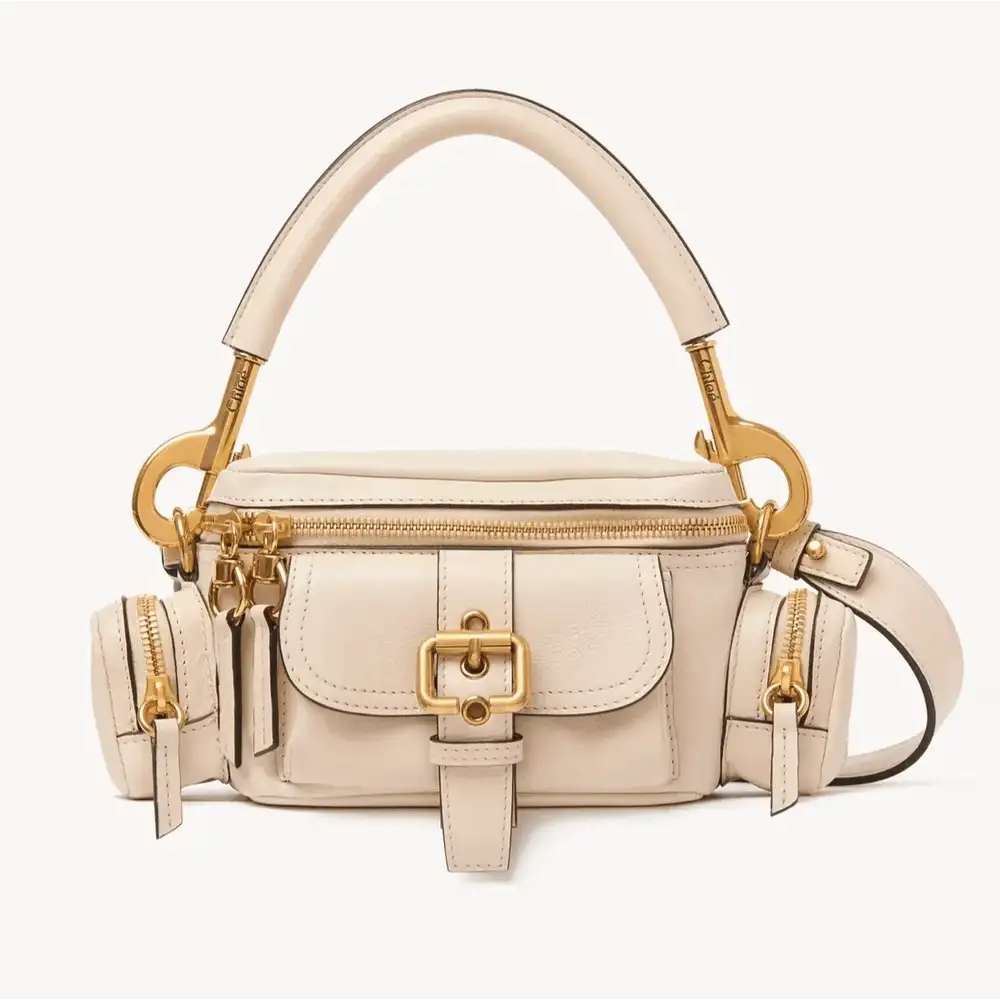 Small Camera Bag In Shiny Leather Sweet Beige