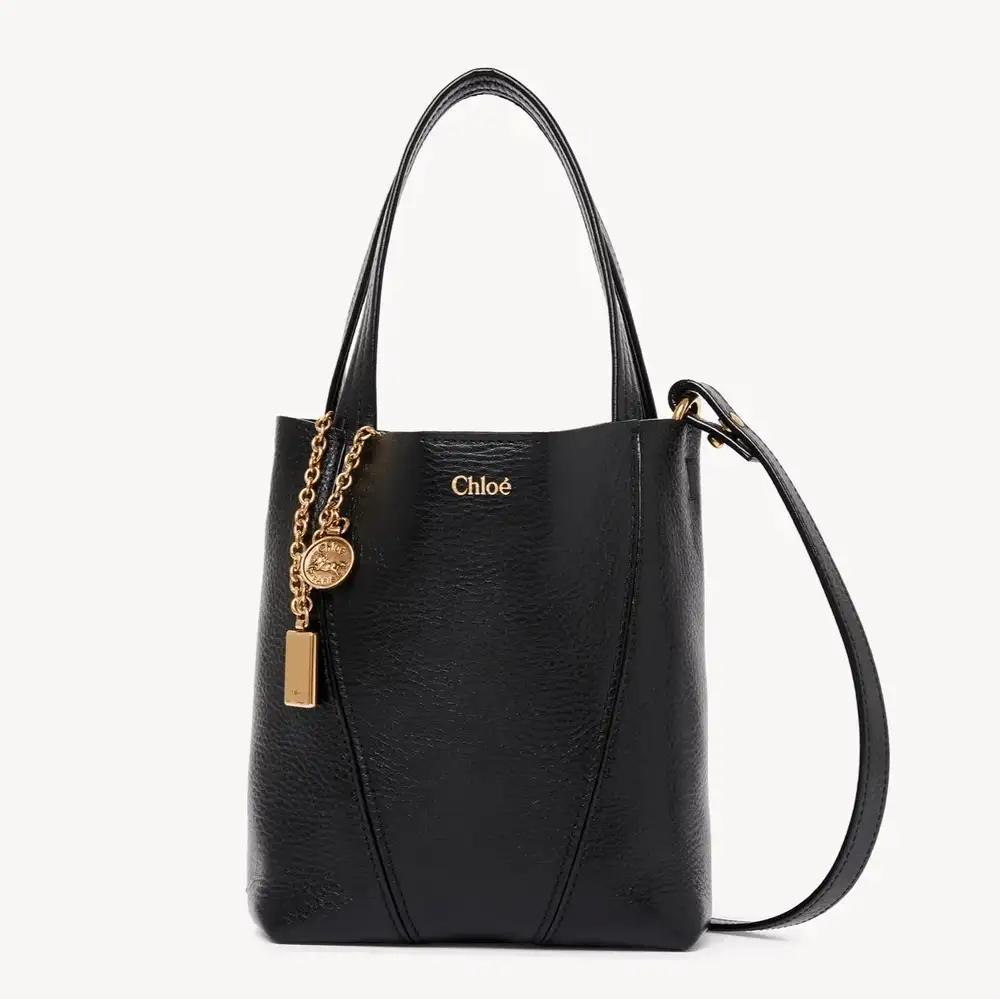 Small Chloé Spin Tote Bag In Grained Leather Black