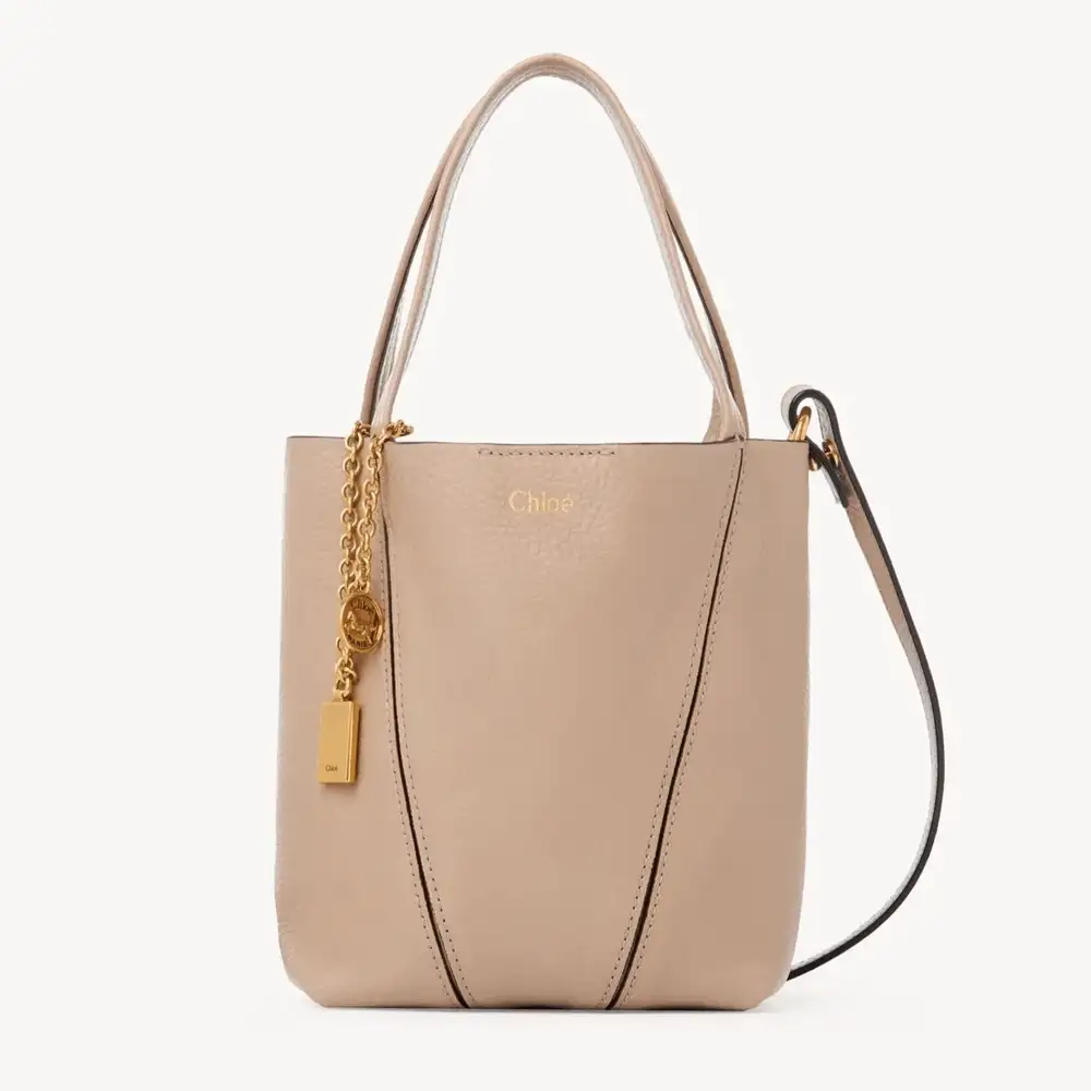 Small Chloé Spin Tote Bag In Grained Leather Boyish Brown