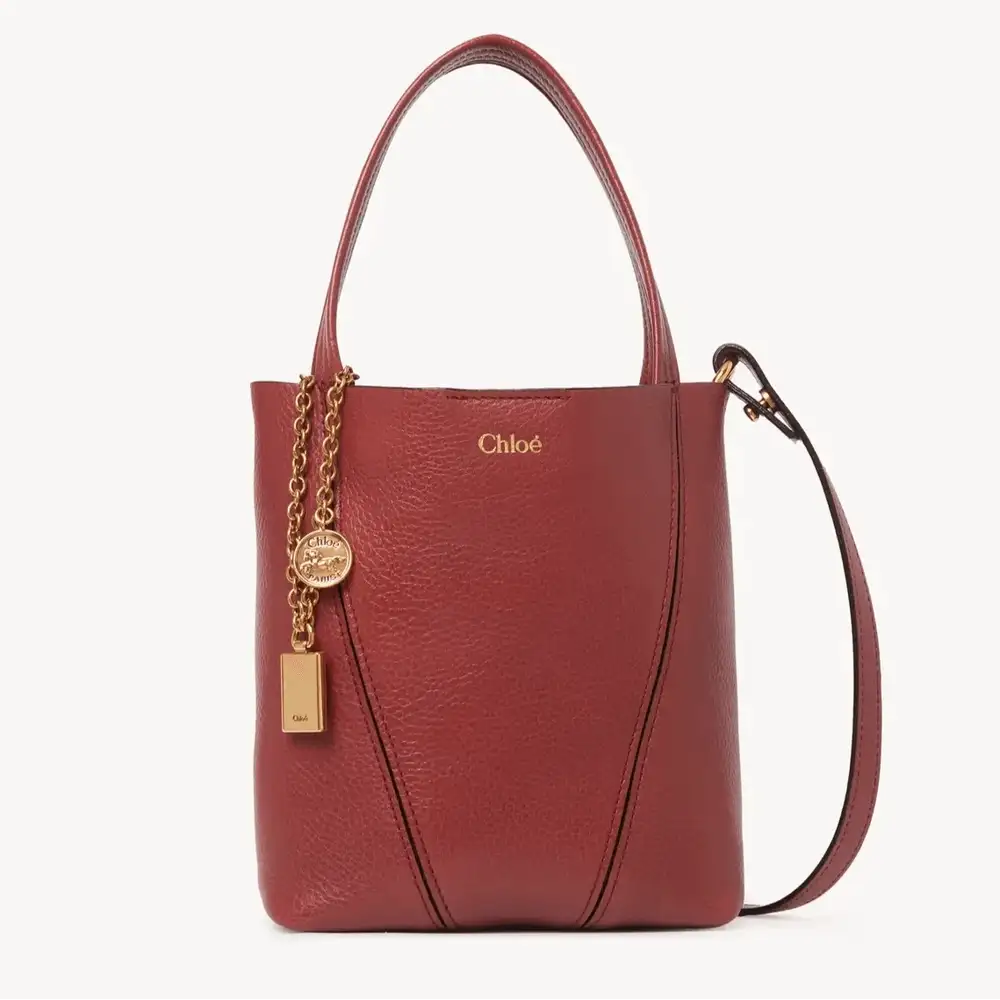 Small Chloé Spin Tote Bag In Grained Leather Brunet Pink