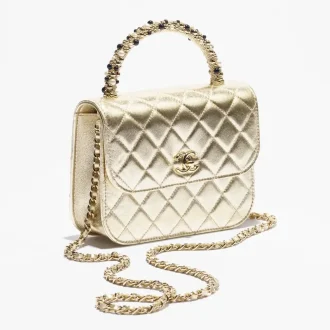 chanel clutch with chain metallic lambskin imitation pearls gold tone metal AP4976B22590U2329