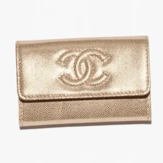 chanel flap card holder metallic grained calfskin gold tone metal AP4705B22660U5223