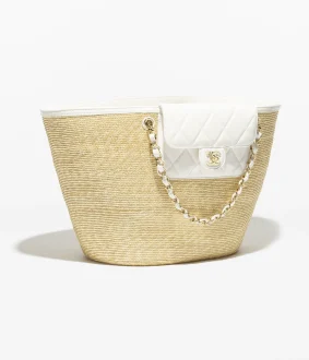 chanel large shopping bag braided straw lambskin gold tone metal AS5952B22647U6022 #2