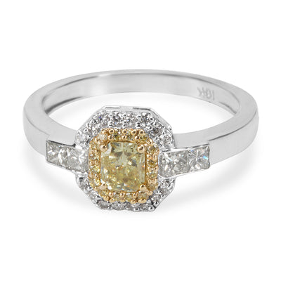 Yellow Diamond Halo Ring in 18KT Yellow Gold 0.68ctw