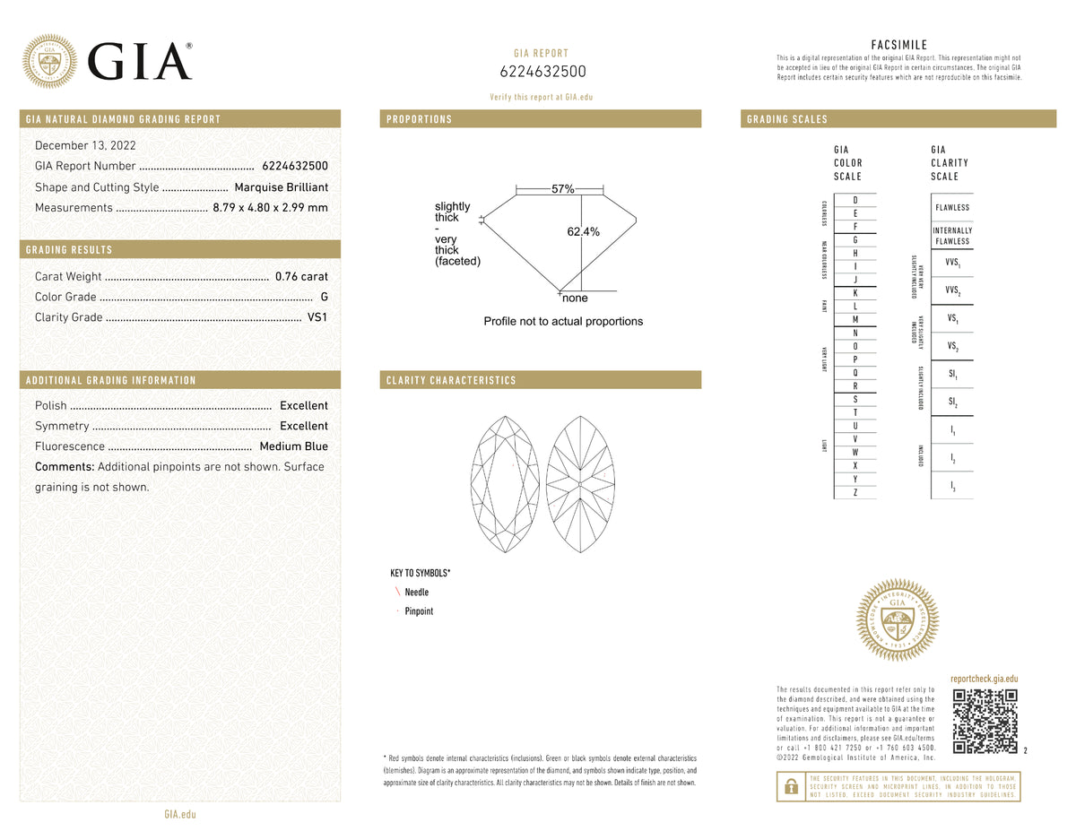 GIA Certified 0.76 Ct Marquise cut G VS1 Loose Diamond