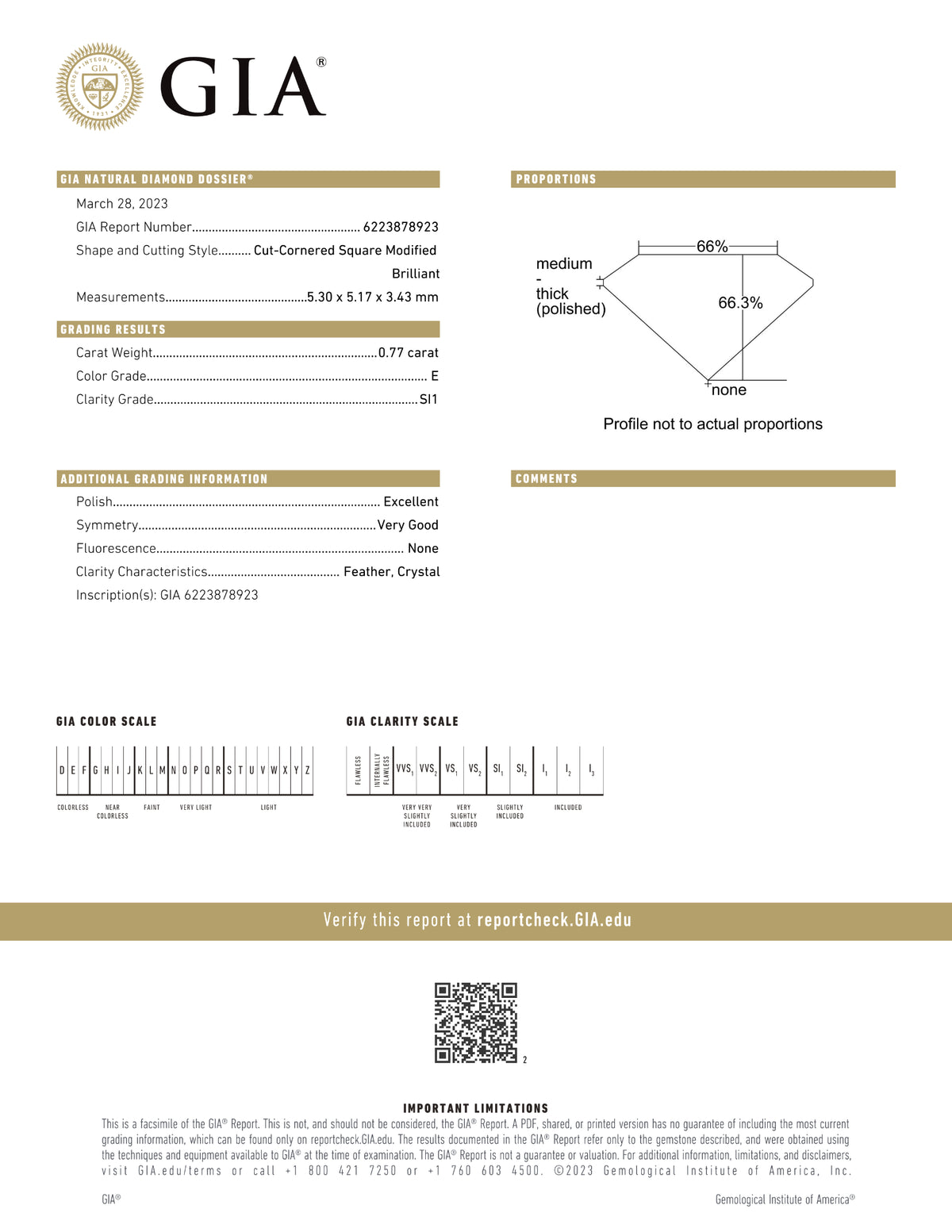 GIA Certified 0.77 Ct Radiant cut E SI1 Loose Diamond