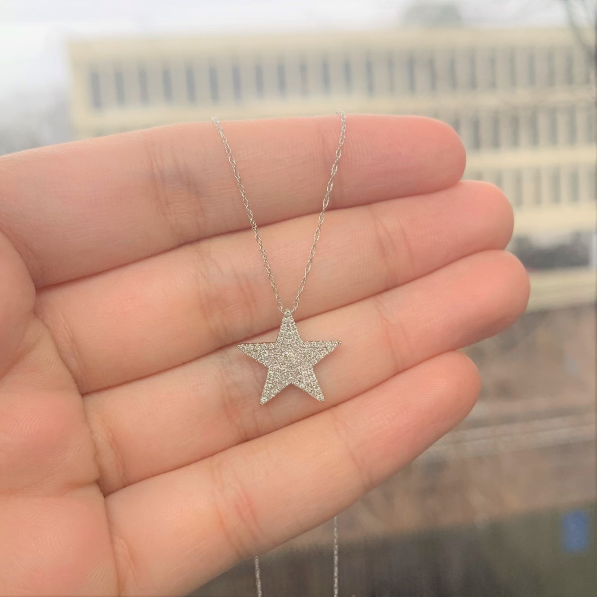 Diamond Star Necklace in 14K White Gold